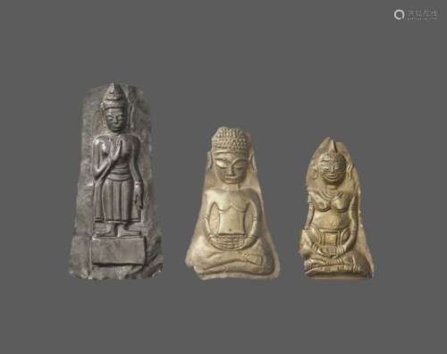 Three Khmer Silver Repoussé Vo…