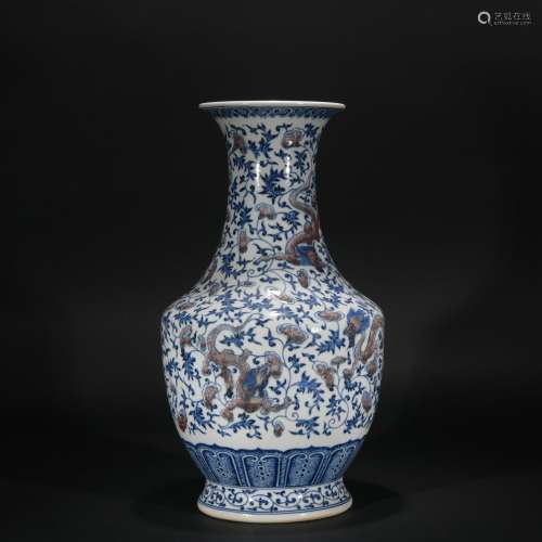 Qing Dynasty blue and white underglaze red vase