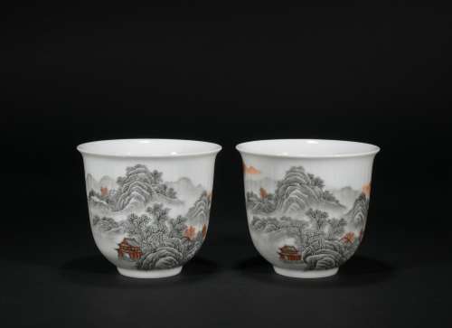 Qing dynasty ink color cup*1 pair