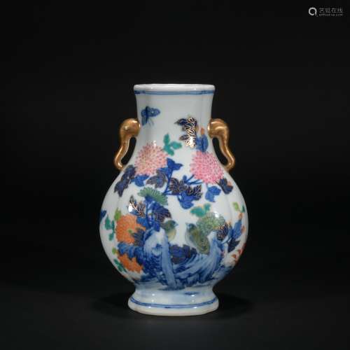Qing dynasty colorful elephant-ear vase