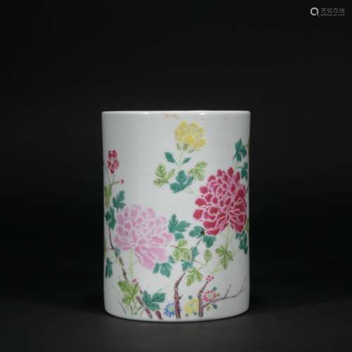 Qing dynasty pastel flower pen container