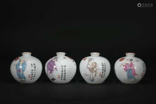 Qing dynasty pastel figure vase*1 set