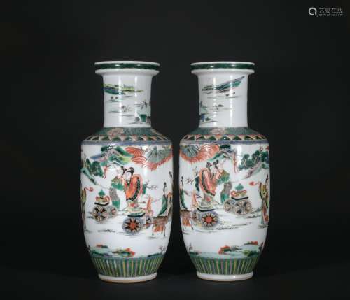 Qing dynasty colorful figure chinese-staff-shaped vase