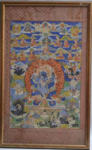 TIBET Tanka en toile peinte 68 x 44.5 cm à vue (us…