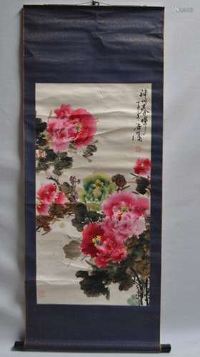 ECOLE CHINOISE du XXème Fleurs Aquarelle et encre,…