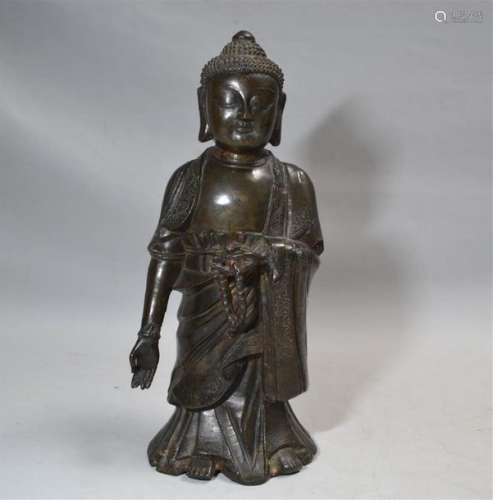CHINE Bouddha en bronze H.: 30 cm (traces de polyc…