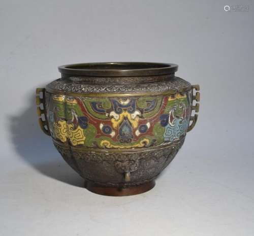 ASIE du SUD EST Cache pot en bronze cloisonné et é…