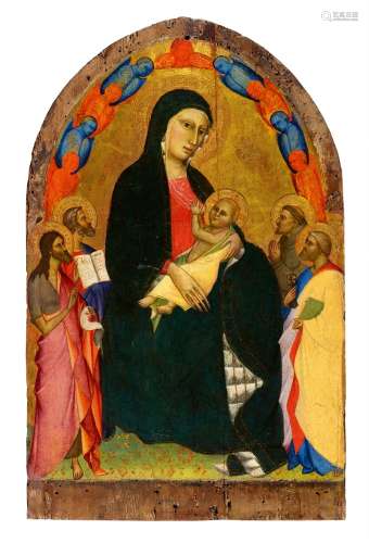 Giovanni del BiondoThronende Madonna umgeben von den Heiligen Johannes, Peter, Paul, Franz vo