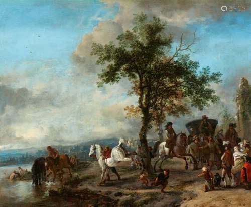 Philips WouwermanEine elegante Gesellschaft und eine Kutsche am Flussufer