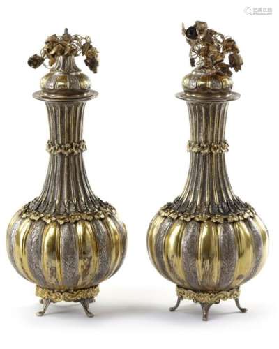 A Pair Of Gilt Silver Vases Wi…