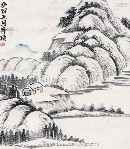 齐白石（1863～1957） 癸酉（1933年）作 山水小景 立轴 设色纸本