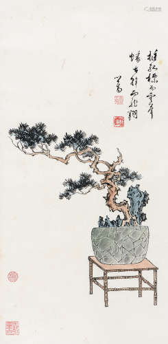 溥儒（1896～1963） 盆松 立轴 设色纸本