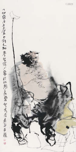 袁武（b.1959） 丁卯（1987年）作 人物像 立轴 设色纸本