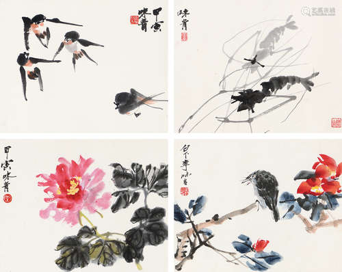 李味青（1907～1997） 甲寅（1974年）作 小品 （四幅） 斗方 （四开） 设色纸本