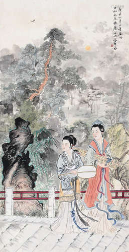 邓芬（1894～1964） 庚子（1960年）作 双姝图 立轴 设色纸本