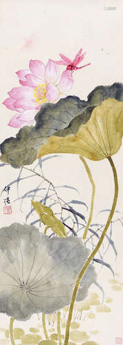 沈仲强（1893～1974） 荷花蜻蜓 立轴 设色纸本