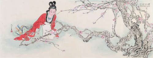 刘悦笙（1941～2007） 梅花仕女 镜心 设色纸本