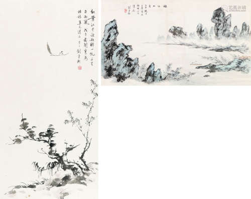 刘秉衡（1915～2003） 戊午（1978年）作 / 己未（1979年）作  山水 （一组两件） 镜心两幅 水墨纸本/设色纸本
