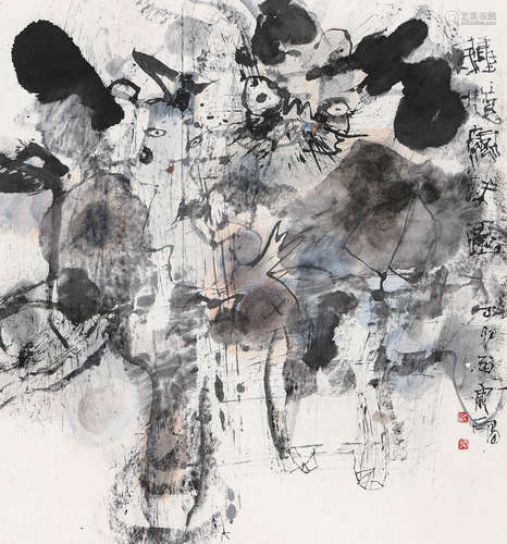 石虎（b.1942） 丁卯（1987年）作 钟馗嫁妹图 镜心 设色纸本