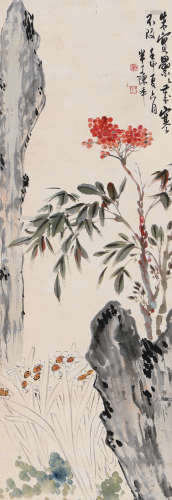 陈年（1876～1970） 壬申（1932年）作 岁寒图 立轴 设色纸本