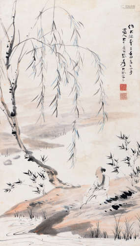 张大千（1899～1983） 壬申（1932年）作 柳溪高士 立轴 设色纸本