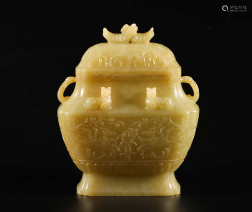 HeTian Yellow Stone Floral Vase from Han漢代和田黄玉瑞獸花卉瓶