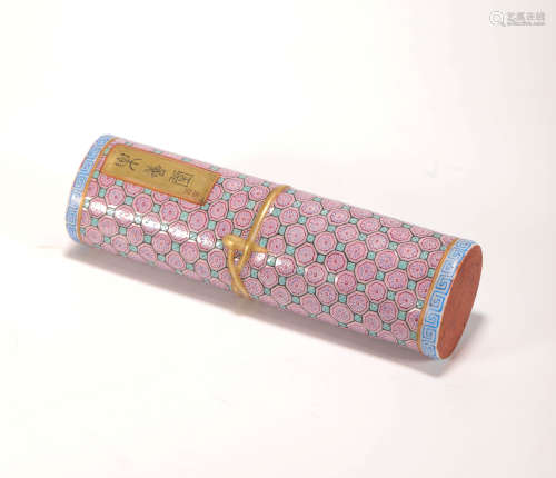 Pink Glazed Porcelain Writing Tool from Qing清代粉彩仿生瓷文房用品