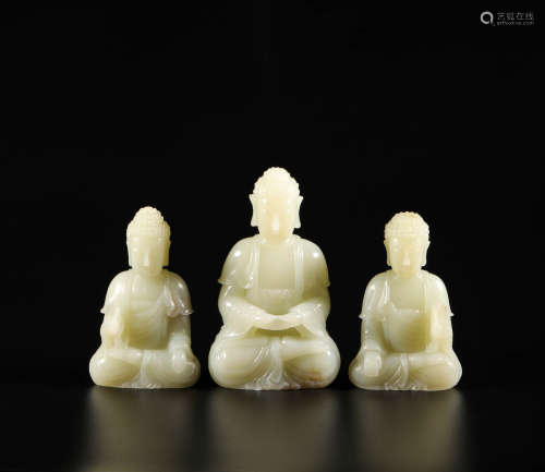 hetian jade buddha sculptures from Qing清代和田玉三聖佛