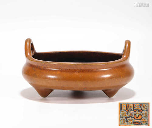 Copper Three Footed Censer from Ming明代铜质三足双耳炉