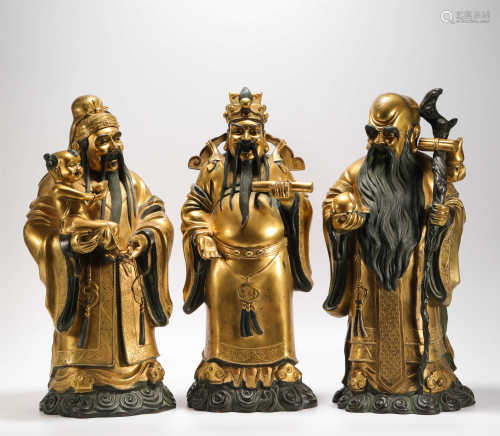 Copper and Gold FuKurokuju Statue from Qing清代铜鎏金福禄寿站像