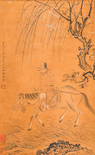 vertical ink painting by Yong Zhao from Yuan元代画家：赵雍
水墨绘画
绢本立轴
