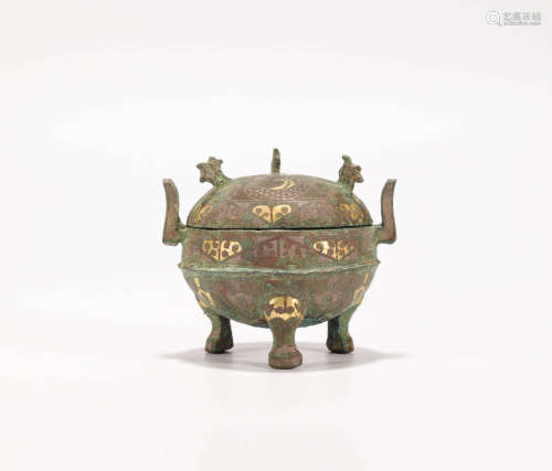 bronze and gilding tripod from Han漢代青銅措金三足鼎