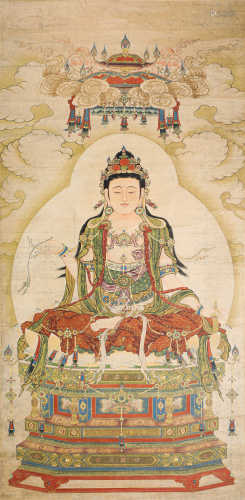 vertical paper scroll Avalokitesvara ink painting from Qing清代观音画像
水墨绘画
纸本立轴