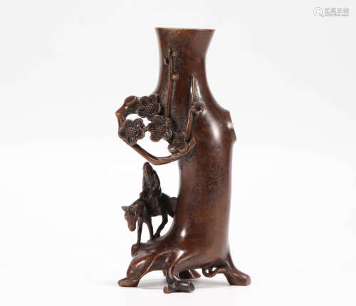 Copper Taoist Prist Under the Tree Pen Holder from Qing清代銅質松下道人筆筒