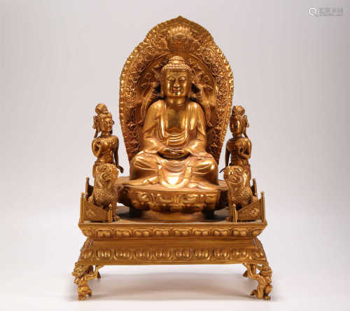 Copper and Golden Buddha Statue from Qing清代铜鎏金佛祖造像