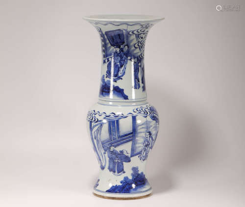 Blue and White Porcelain Human and Story Flower Receptacle from Qing清代青花人物故事花插