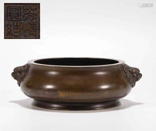 copper beasts design censer from Ming明代铜质双兽纽香炉