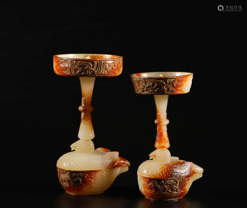 A Pair of HeTian Jade Lamp from Han漢代和田玉燈盞一對