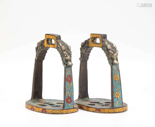a pair of cloisonne saddle iron from Qing清代景泰藍馬鐙一對