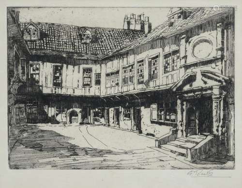 ELLA COATES (1884-1937) - ETCHINGS, VARIOUS SUBJECTS, INCLUDING ST WILLIAM'S COLLEGE YORK, ALL