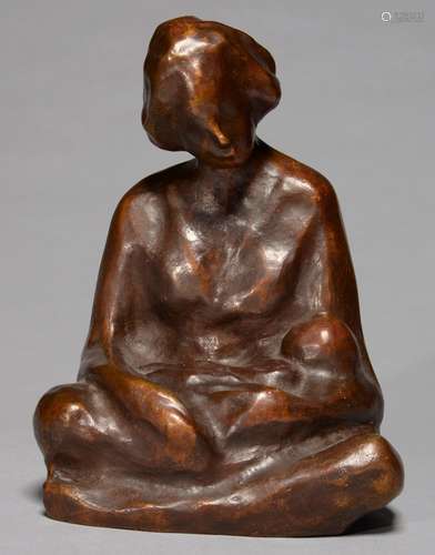 A BRONZE SCULPTURE OF A NURSING MOTHER CAST FROM A MODEL BY G WORBOYS, C MID 20TH C, LIGHT BROWN