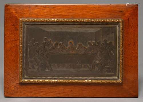 AN ELECTROFORMED METAL BAS RELIEF OF THE LAST SUPPER, AFTER PHILIPPE DE CHAMPAIGNE, LATE 19TH C,