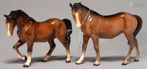 TWO BESWICK HORSES - STOCKY JOGGING MARE, THIRD VERSION (BROWN) AND MARE (FACING LEFT, BROWN), 15