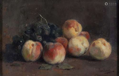 PERICLES PANTAZIS (1849-1884) - STILL LIFE WITH APPLES AND GRAPES, SIGNED, OIL ON CANVAS, 25.5 X