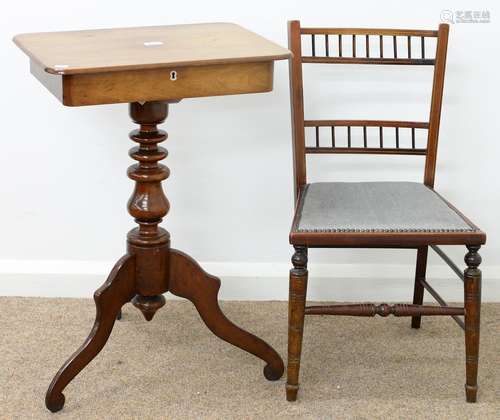 A FRENCH MAHOGANY TRIPOD TABLE, C1870, THE OBLONG TOP FITTED WITH A DRAWER, ON KNOPPED BALUSTER