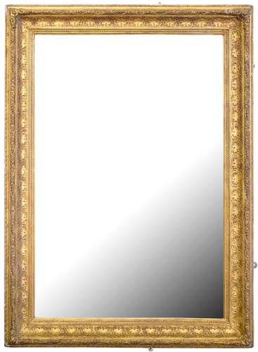 A VICTORIAN STYLE GILTWOOD AND COMPOSITION MIRROR WITH BEVELLED PLATE, 130 X 93CM AND ANOTHER, 110 X