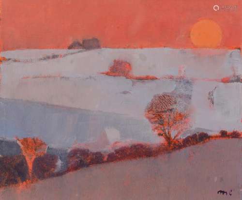 MICHAEL COOPER NEAC (1941-) - WINTER SUNSET, SIGNED, OIL ON BOARD, 10 X 20CM PROVENANCE: RUFFORD