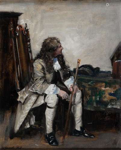 FRANK MOSS BENNETT (1874-1952) - STUDY OF AN ACTOR WAITING FOR A CURTAIN CALL, SIGNED AND DATED