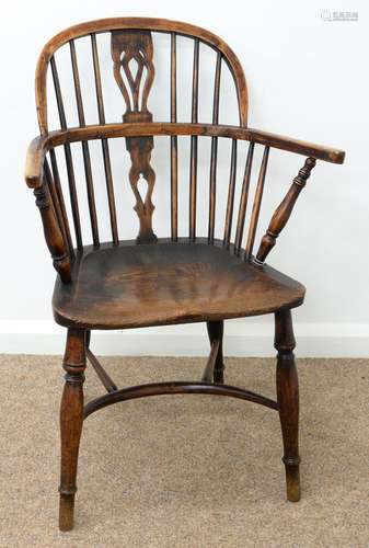 A VICTORIAN YEW WOOD WINDSOR CHAIR, EAST MIDLANDS REGION, C1840, WITH CRINOLINE STRETCHER AND ELM