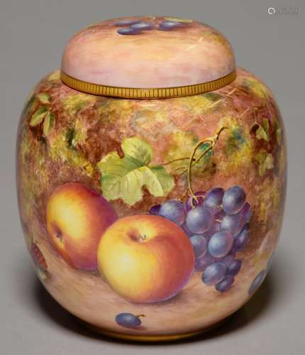 A ROYAL WORCESTER GINGER JAR AND COVER, POST-1963, PAINTED BY FREEMAN, SIGNED, WITH A CONTINUOUS